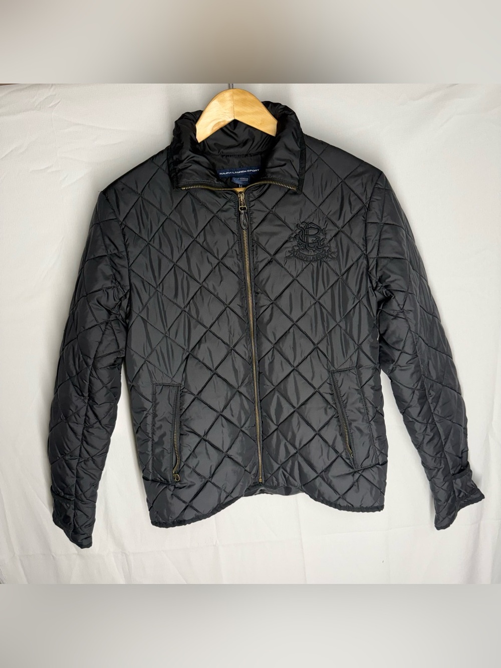 Ralph Lauren Sport Black Quilted Diamond Puffer Jacket Crest Logo Medium